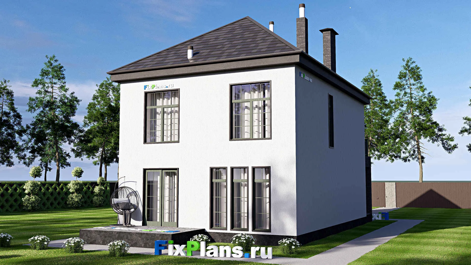 F-20636 - Проект двухэтажного дома 9 на 17, площадью 200 м² с балконом, гаражом на 1 машину и 3 спальнями