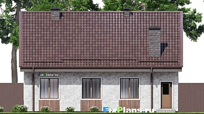 Проект дома с мансардой 12 на 12, площадью 150 м² с гаражом на 1 машину и 5 спальнями — фасад 6