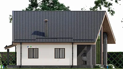 Проект дома с мансардой 13 на 21, площадью 210 м² с террасой и 4 спальнями — фасад 5