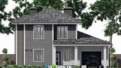 Проект двухэтажного дома 12 на 15, площадью 200 м² с террасой, гаражом на 1 машину и 5 спальнями (F-3563) — фасад 3