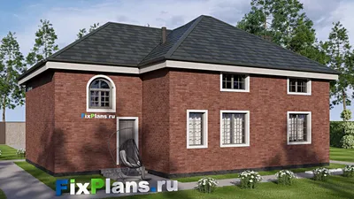 Проект дома с мансардой 13 на 15, площадью 220 м² с гаражом на 1 машину и 3 спальнями — фасад 2