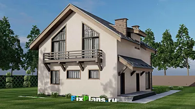 Проект дома с мансардой 12 на 15, площадью 230 м² с террасой, балконом и 4 спальнями — фасад 2