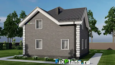 Проект дома с мансардой 10 на 10, площадью 150 м² с баней и 3 спальнями — фасад 2