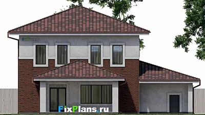 Проект двухэтажного дома 13 на 16, площадью 230 м² с террасой, гаражом на 1 машину и 3 спальнями — фасад 4