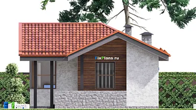Проект бани 9 на 10, площадью 60 м² с комнатой отдыха, терассой и санузлом (F-14894) — фасад 5