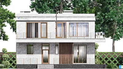 Проект двухэтажного дома 13 на 18, площадью 350 м² с террасой, балконом, баней, бассейном и 3 спальнями — фасад 4