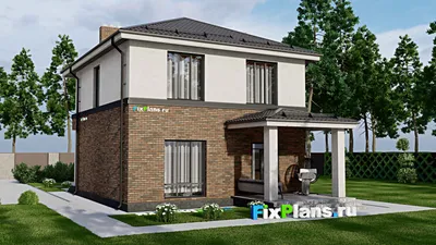 Проект двухэтажного дома 10 на 11, площадью 160 м² с террасой, балконом и 3 спальнями — фасад 2