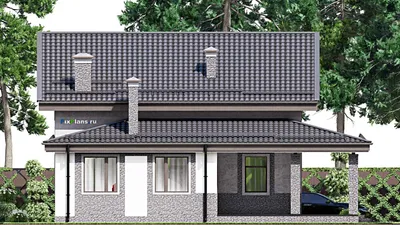 Проект дома с мансардой 14 на 15, площадью 220 м² с 4 спальнями — фасад 4