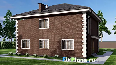 Проект двухэтажного дома 14 на 14, площадью 270 м² с террасой, балконом и 5 спальнями — фасад 2