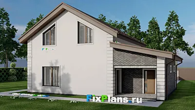 Проект дома с мансардой 12 на 13, площадью 160 м² с террасой, гаражом на 1 машину и 4 спальнями — фасад 2
