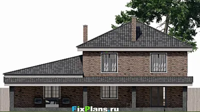 Проект двухэтажного дома 12 на 17, площадью 280 м² с террасой, гаражом на 2 машины и 3 спальнями — фасад 4