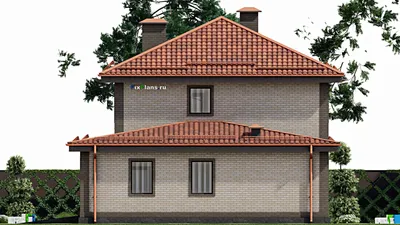 Проект двухэтажного дома 11 на 18, площадью 200 м² с террасой, гаражом на 1 машину и 3 спальнями — фасад 5