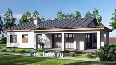 Проект одноэтажного дома 17 на 20, площадью 220 м² с террасой и 3 спальнями — фасад 2