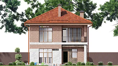 Проект двухэтажного дома 12 на 12, площадью 140 м² с террасой, балконом и 4 спальнями — фасад 3