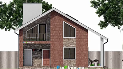 Проект дома с мансардой 9 на 10, площадью 150 м² с террасой, балконом и 3 спальнями (F-1160) — фасад 3