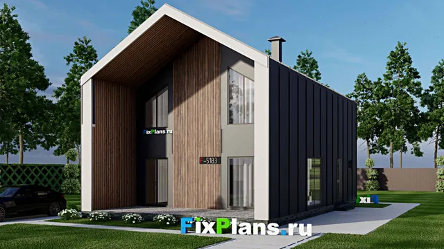 Проект дома с мансардой 9 на 14, площадью 120 м² с террасой и 2 спальнями