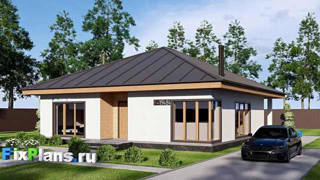 Проект одноэтажного дома 14 на 15, площадью 140 м² с террасой и 3 спальнями