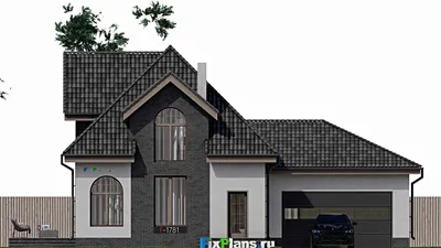Проект дома с мансардой 12 на 16, площадью 190 м² с террасой, гаражом на 1 машину и 2 спальнями — фасад 3