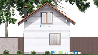 Проект бани 7 на 8, площадью 50 м² с комнатой отдыха, мансардой, санузлом и спальней — фасад 6