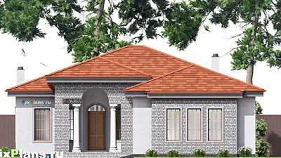 Проект одноэтажного дома 13 на 20, площадью 170 м² с террасой, гаражом на 2 машины и 2 спальнями — фасад 3
