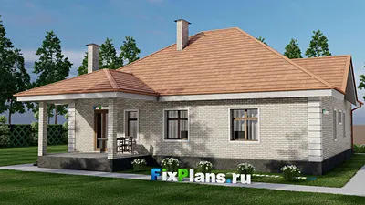 Проект одноэтажного дома 16 на 19, площадью 200 м² с террасой и 3 спальнями — фасад 2