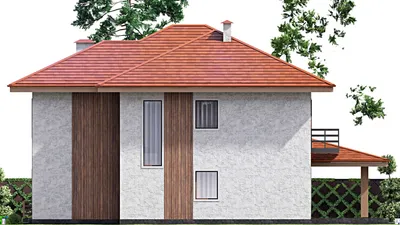 Проект двухэтажного дома 13 на 18, площадью 290 м² с террасой, балконом и 4 спальнями — фасад 5
