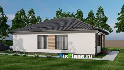 Проект одноэтажного дома 11 на 15, площадью 120 м² с террасой и 1 спальнями — фасад 2