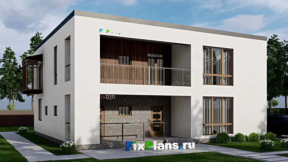 Проект двухэтажного дома 14 на 15, площадью 290 м² с 3 спальнями — фасад 1