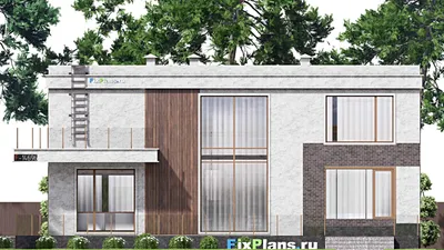 Проект двухэтажного дома 13 на 18, площадью 350 м² с террасой, балконом, баней, бассейном и 3 спальнями — фасад 3