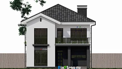 Проект двухэтажного дома 10 на 11, площадью 170 м² с террасой, балконом, гаражом на 1 машину и 4 спальнями — фасад 3
