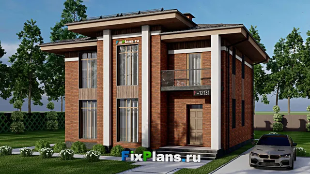 Проект двухэтажного дома 12 на 12, площадью 180 м² с балконом и 4 спальнями
