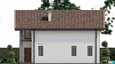 Проект дома с мансардой 10 на 12, площадью 160 м² с террасой, балконом и 3 спальнями — фасад 5