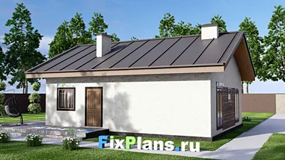Проект одноэтажного дома 10 на 13, площадью 100 м² с террасой, баней и 2 спальнями — фасад 2