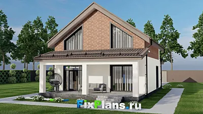 Проект дома с мансардой 9 на 10, площадью 150 м² с террасой, балконом и 3 спальнями (F-4706) — фасад 2