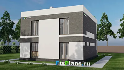 Проект двухэтажного дома 11 на 11, площадью 210 м² с террасой, балконом и 3 спальнями — фасад 2