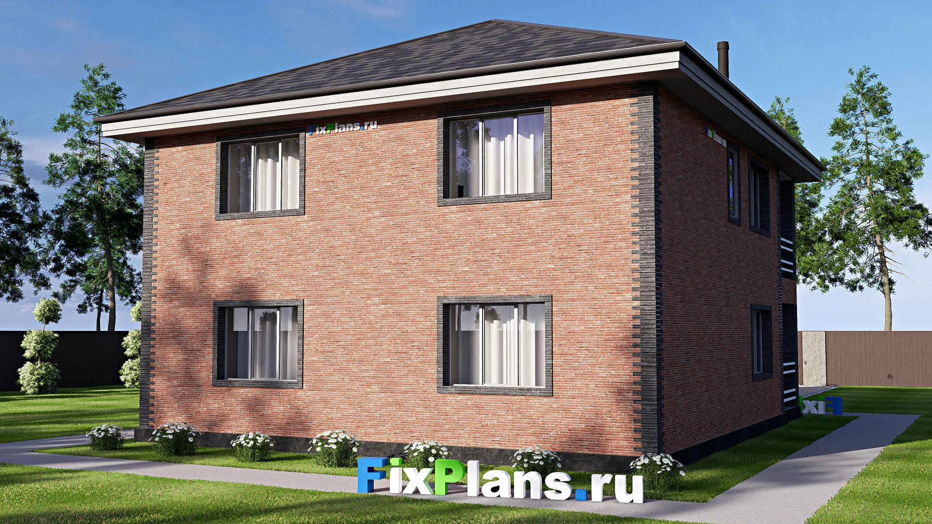 F-19520 - Проект двухэтажного дома 11 на 13, площадью 200 м² с балконом и 4 спальнями