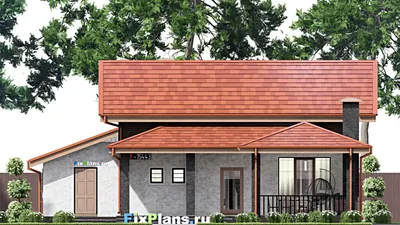 Проект бани 11 на 15, площадью 130 м² с комнатой отдыха, терассой, мансардой, санузлом и 2 спальнями — фасад 3