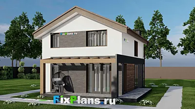 Проект дома с мансардой 9 на 13, площадью 130 м² с террасой, балконом и 3 спальнями — фасад 2