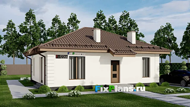 Проект одноэтажного дома 11 на 12, площадью 90 м² с 3 спальнями