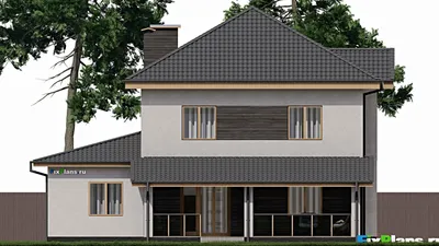 Проект двухэтажного дома 12 на 15, площадью 220 м² с террасой, гаражом на 1 машину и 3 спальнями — фасад 6