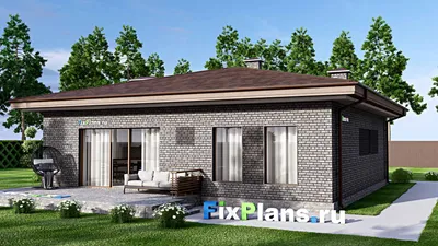 Проект одноэтажного дома 13 на 17, площадью 160 м² с террасой и 3 спальнями (F-14111) — фасад 2