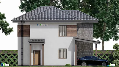 Проект двухэтажного дома 12 на 13, площадью 220 м² с террасой, балконом и 4 спальнями — фасад 4