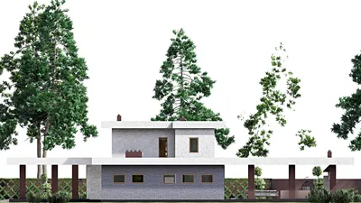 Проект двухэтажного дома 22 на 33, площадью 360 м² с террасой, баней, гаражом на 2 машины и 3 спальнями — фасад 5