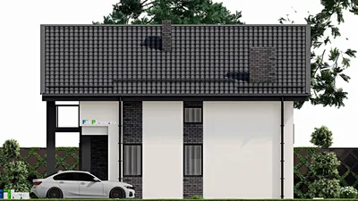 Проект дома с мансардой 10 на 12, площадью 160 м² с террасой, балконом и 4 спальнями — фасад 5