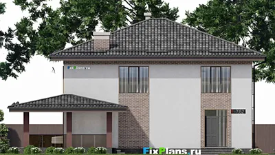 Проект двухэтажного дома 16 на 16, площадью 290 м² с террасой и 3 спальнями — фасад 3
