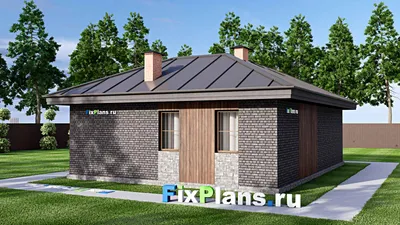 Проект бани 9 на 12, площадью 70 м² с терассой и санузлом — фасад 2