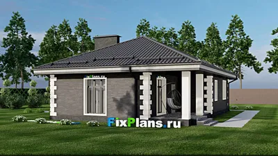 Проект одноэтажного дома 10 на 15, площадью 110 м² с террасой и 3 спальнями — фасад 2