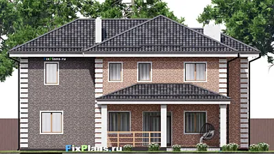 Проект двухэтажного дома 14 на 16, площадью 260 м² с террасой, гаражом на 1 машину и 4 спальнями — фасад 6