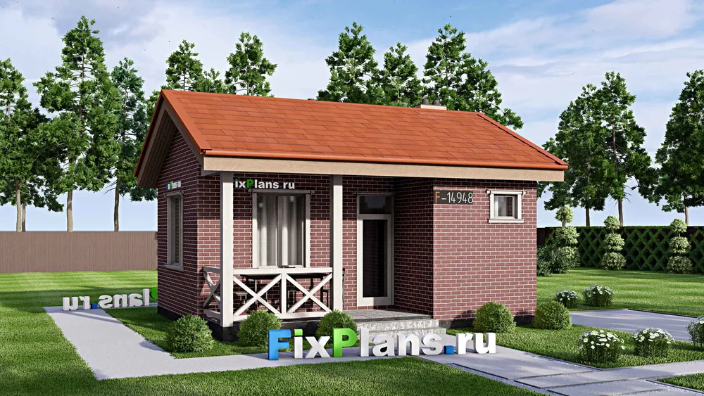 Проект бани 7 на 8, площадью 40 м² с санузлом — фасад 1