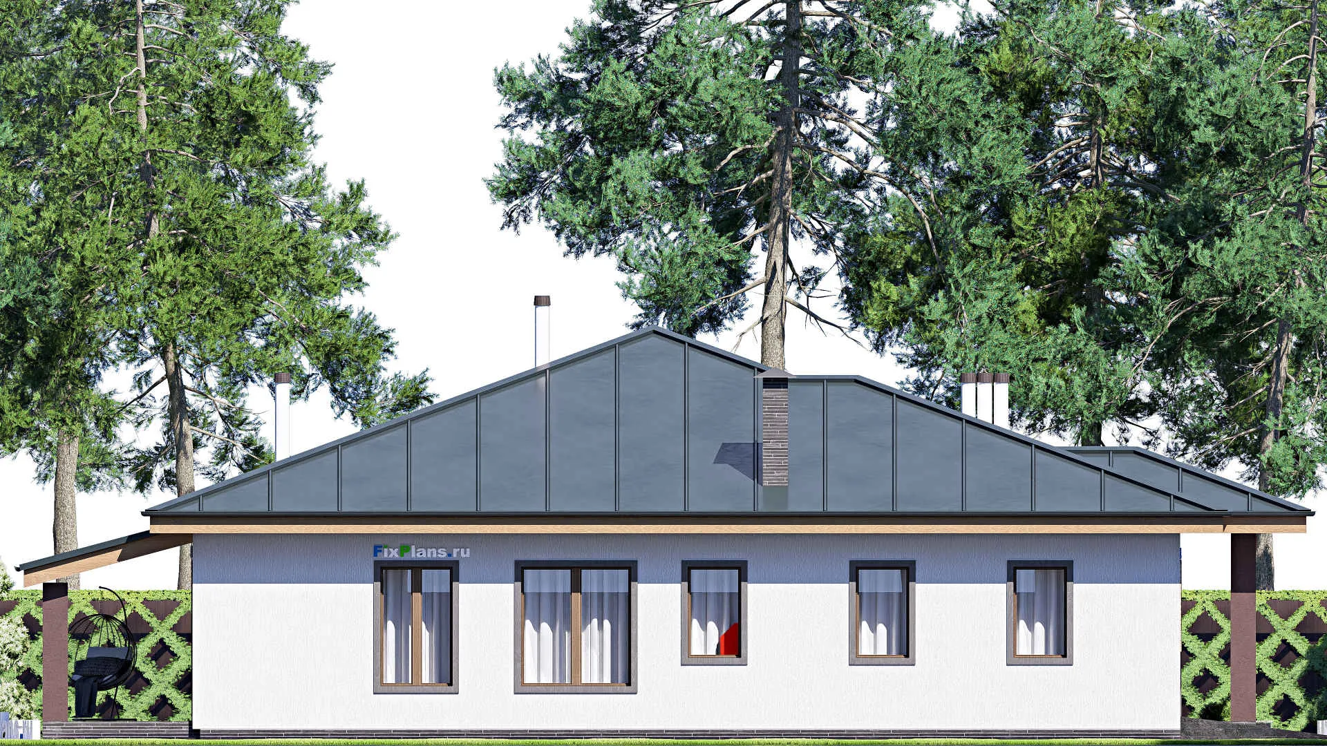 F-20483 - Проект одноэтажного дома 16 на 20, площадью 230 м² с террасой, гаражом на 2 машины и 3 спальнями